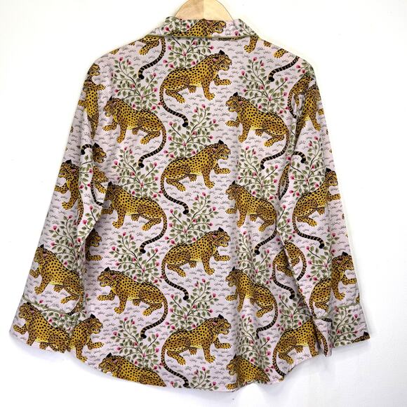 PRINTFRESH Bagheera Leopard Pajama Top Womens M Blush Pink Organic Cotton Poplin - Picture 4 of 11